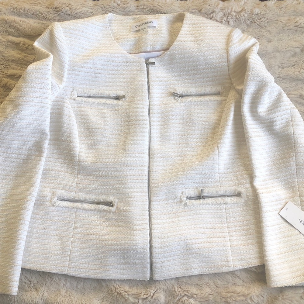 Calvin Klein Cream Blazer with zipper detail